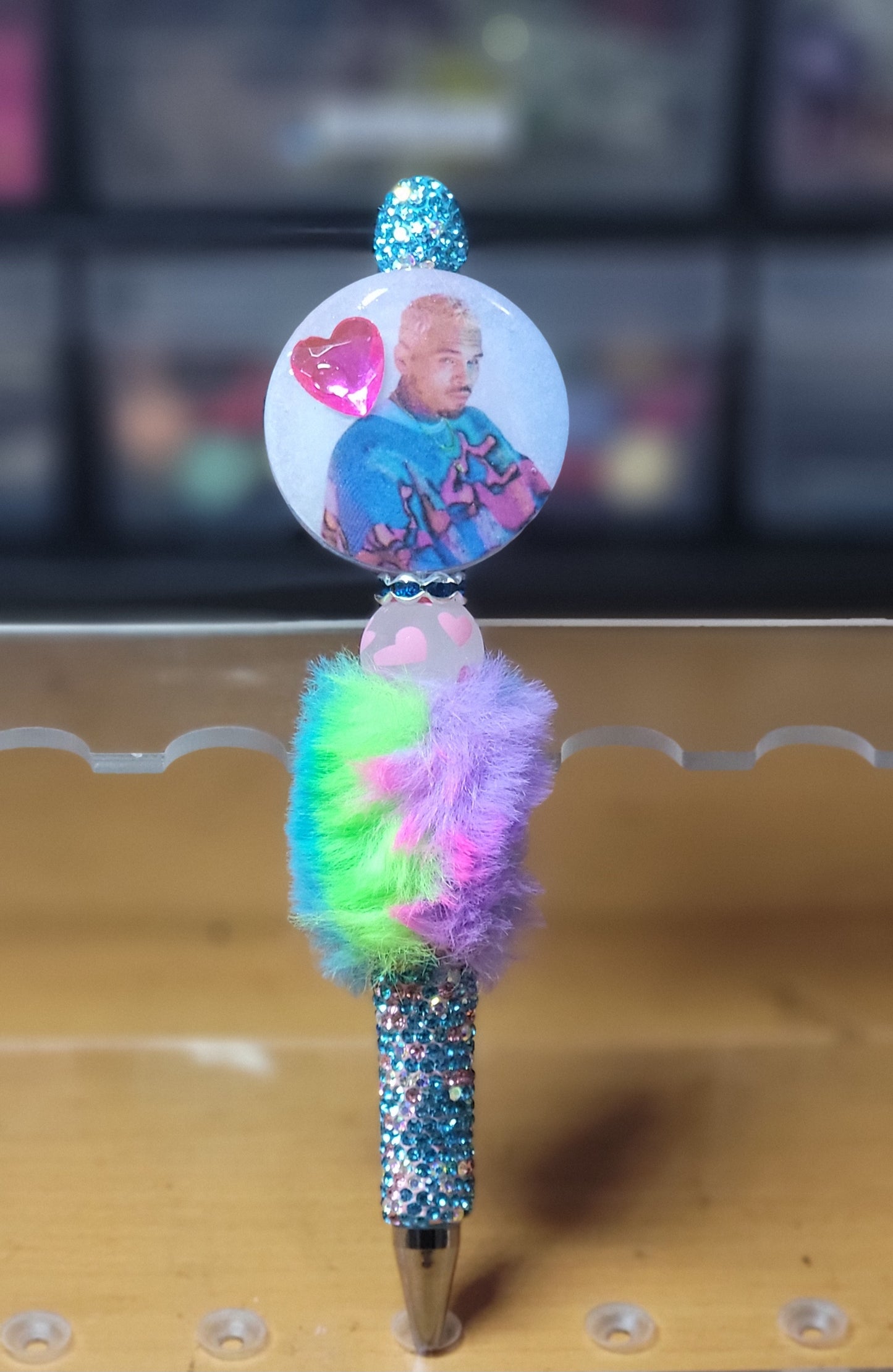 *Exclusive* Chris Brown Bling Fuzzy Pen