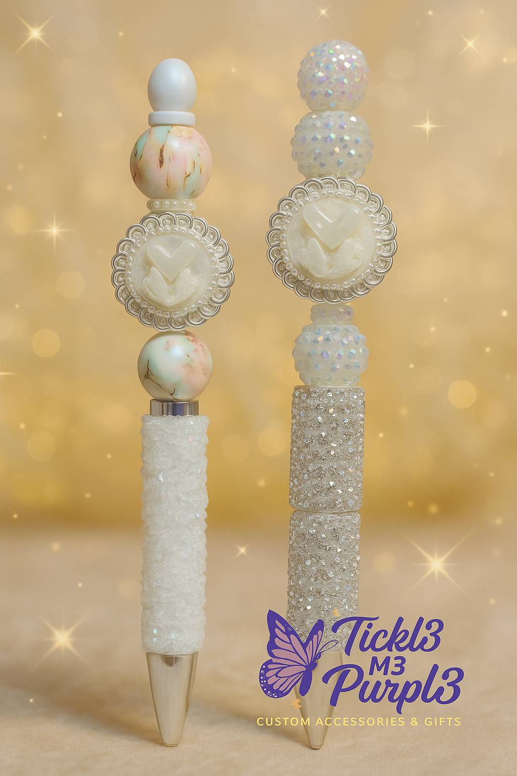 Blinged White Butterfly Stylus and Pen Set