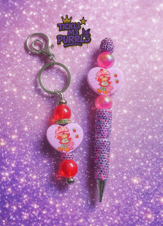 Strawberry Pen and Keychain Set