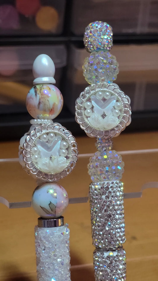 Blinged White Butterfly Stylus and Pen Set