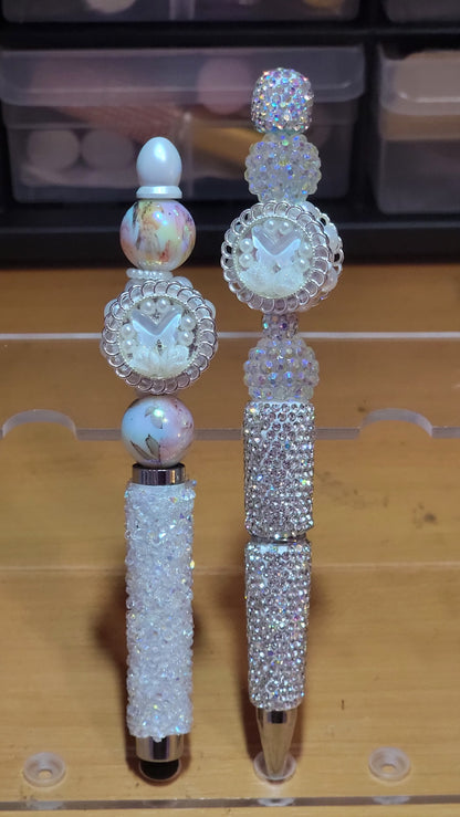 Blinged White Butterfly Stylus and Pen Set