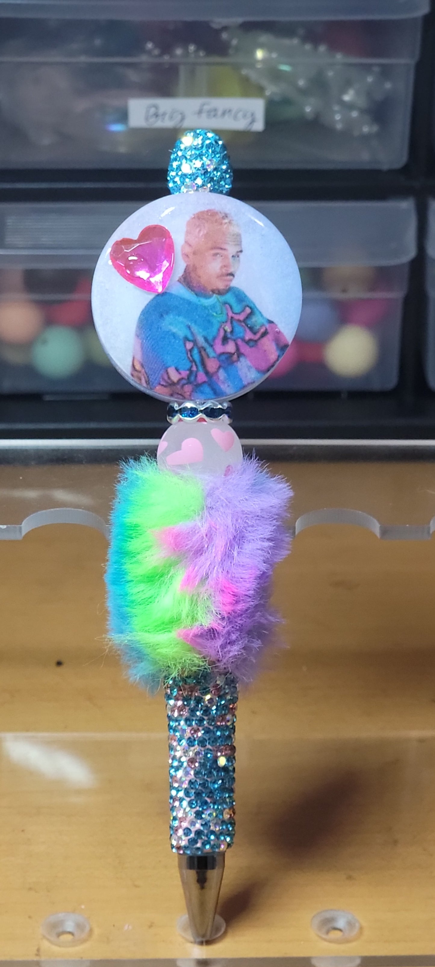 *Exclusive* Chris Brown Bling Fuzzy Pen